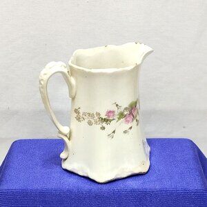 US Pottery Semi-Vitreous Porcelain Pitcher w/ Gold Gilding Floral Design Antique